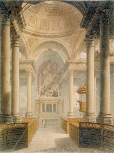 Interior of the Church of St Stephen Walbrook, City of London by Frederick Mackenzie