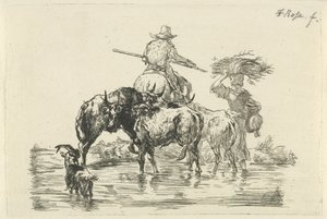 Shepherd and Shepherdess Wading Through a Stream