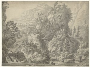 Mountain Landscape with Waterfall