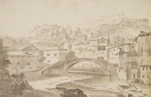 Vienne, near Lyon. Pont Saint-Martin over the Gère River. Left: Prieuré de Saint-Martin, Right: Porte de la Rochette and Pipet Castle by Frederik de Moucheron