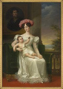 Portrait of Josephine of Leuchtenberg, Queen of Sweden and Norway, with her son Charles XV