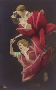 A Woman and a Man Each Emerge from a Rose
