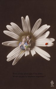 A young couple in the centre of a flower with ladybird by French Photographer