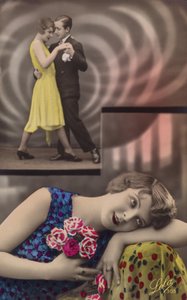 A young woman daydreams about dancing with a man