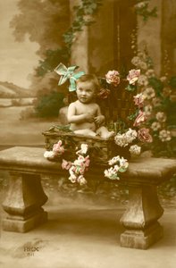 Baby in basket by French Photographer
