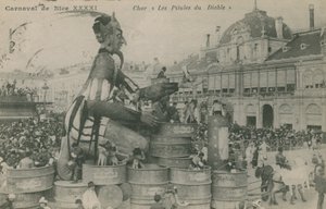 Carnaval de Nice, Char, Les Pilules du Diable. Postcard sent in 1913