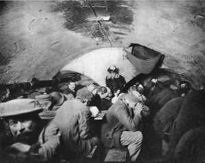Daily life of the bums of Paris, taking refuge in vaults. Photography, late 19th century, Paris. Coll. Selva
