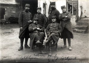 First World War (1914-1918): Telephonists and Secretaries of the General Staff of Colonel Debenedetti Farm Laroque Near Roye sur Matz (Roye-sur-Matz, Oise). March 1915
