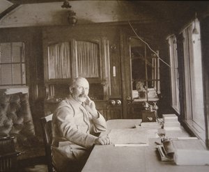 General Pétain in his railway wagon-salon HQ during the Battle of Verdun, February-December 1916 by French Photographer