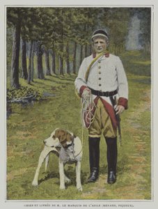 Hound and huntsman in the livery of the hunt of the Marquis de l