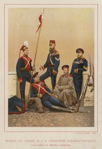 The Russian Army: Regiment of Lancers of Her Majesty Empress Alexandra-Feodorovna, Riders in Various Uniforms by French Photographer