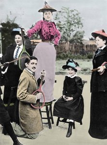 Marcel Proust with Young Women Playing Guitar on a Tennis Racket, Paris by French Photographer