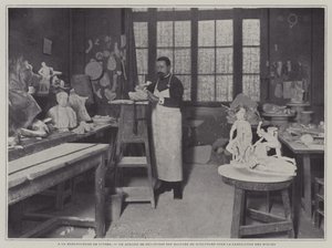 Preparing moulds in a workshop at the Sevres porcelain factory, France by French Photographer