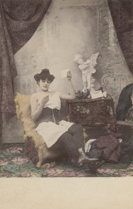 Pretty Half-Dressed Girl, Reading Letter by French Photographer