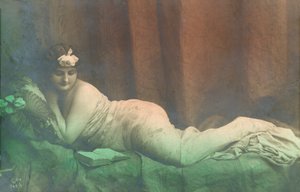 Reclining girl, reading by French Photographer