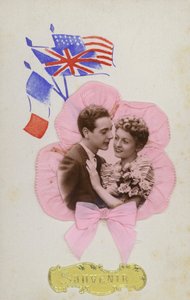Souvenir card, showing French, English and American flags by French Photographer