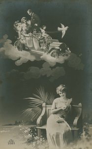Young woman reading a letter and daydreaming about marriage