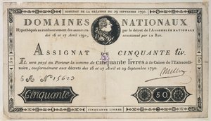 50 livres bank note, 29th October 1790 by French School