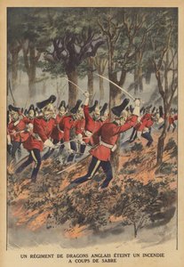 A British Regiment of Dragoons Using Their Swords to Put Out a Fire