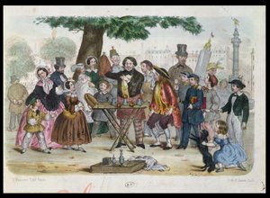 A Street Magician near the Place de la Bastille, Paris, engraved by H. Jannin