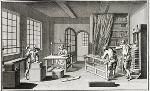 A bookmakers workshop, from the Encyclopedie des Sciences et Metiers by Denis Diderot published c.1770 by French School