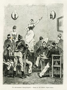 A Cafe Singing in Bourg Leopold. Engraving by A. Hubert to illustrate the story La Belgique, by Camille Lemonnier, in Le Tour du Monde 1886, directed by Edouard Charton, Hachette, Paris by French School