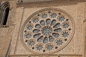 An exterior view of the west rose window
