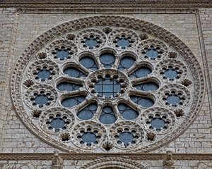An exterior view of the west rose window