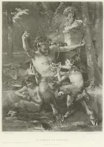 A family of satyrs (engraving) by French School