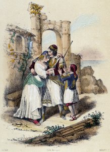 A family surrounded by ruins; illustration for Greece, in 