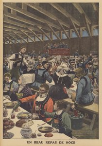 A Fine Wedding Feast in Brittany (colour litho) by French School