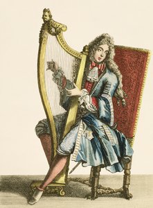 A Gentleman Playing the Harp by French School
