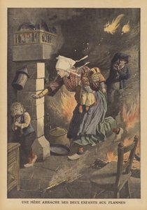 A mother saving her children from a fire by French School