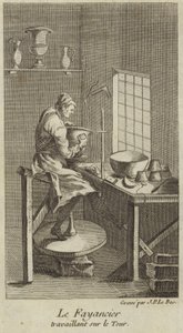 A potter working on the wheel by French School