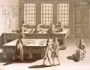 A tailors workshop, from the Encyclopedie des Sciences et Metiers by Denis Diderot published c.1770 by French School