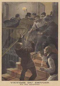 A victim of duty: shot by a lunatic by French School