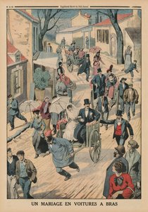 A wedding on handcarts, back cover illustration from Le Petit Journal, supplement illustre, 5th April 1914