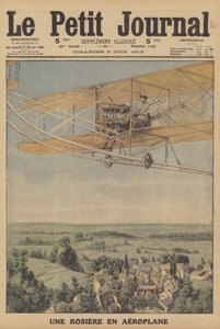 A young woman taking a flight in an aeroplane at Montferrand, France by French School