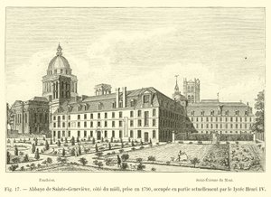 Abbey of Sainte-Genevieve, south side, taken in 1790, currently partly occupied by the Henri IV high school by French School