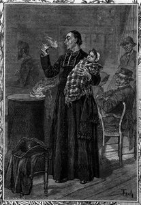 Abbe Marchal fed an orphan who was taken in a hospital in the Chaumont region. Engraving in the illustrious journal 