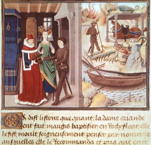 Actor wearing a devil costume, miniature from the Renaud de Montauban Cycle