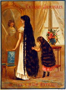 Advertisement for Extrait Japonais, a hairdressing product promoting hair growth by French School