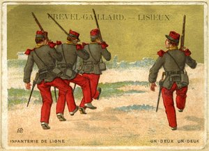 Advertising Chromolithography of Grevel-Gaillard, Lisieux, Online Infantry, One Two, One Two