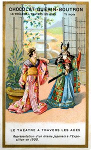 Advertising chromolithography of chocolates Guerin Boutron, theater through the ages, 72 subjects, Japanese drama by French School