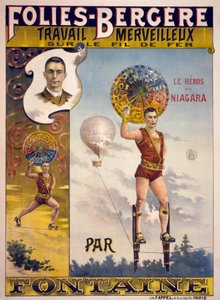 Advertisement for Folies-Bergère, Travail Merveilleux sur le Fil de Fer par Fontaine, 1870-1890 by French School