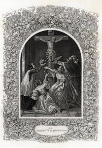 Alexander VII (Alexander or Alessandro) (Pope 1655 to 1667) at the Foot of Christ. Engraving to Illustrate 