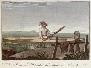 An Inhabitant of Unalaska Island in his Canoe, 1811 by French School