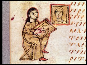 An artist copying a painting, from Sacra Parallela by St. John Damascene