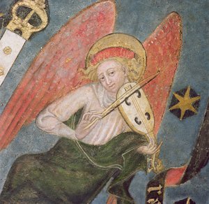 Angel musician playing a viol (detail) by French School