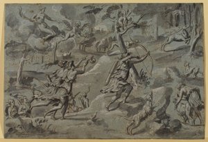 Diane, hunting with her companions, targeted by Amour archer, c. 1590-1600 by French School